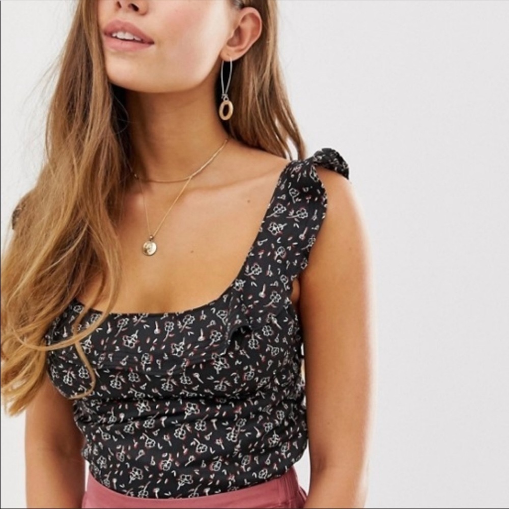 Free‎ People Stay With You Printed Ruffle Top Size XS